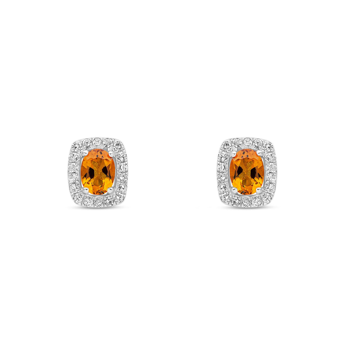 9ct White Gold Natural Citrine and Diamond Cluster Stud Earrings