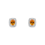 9ct White Gold Oval Natural Citrine & Diamond Cushion Cluster Stud Earrings — 4x3mm