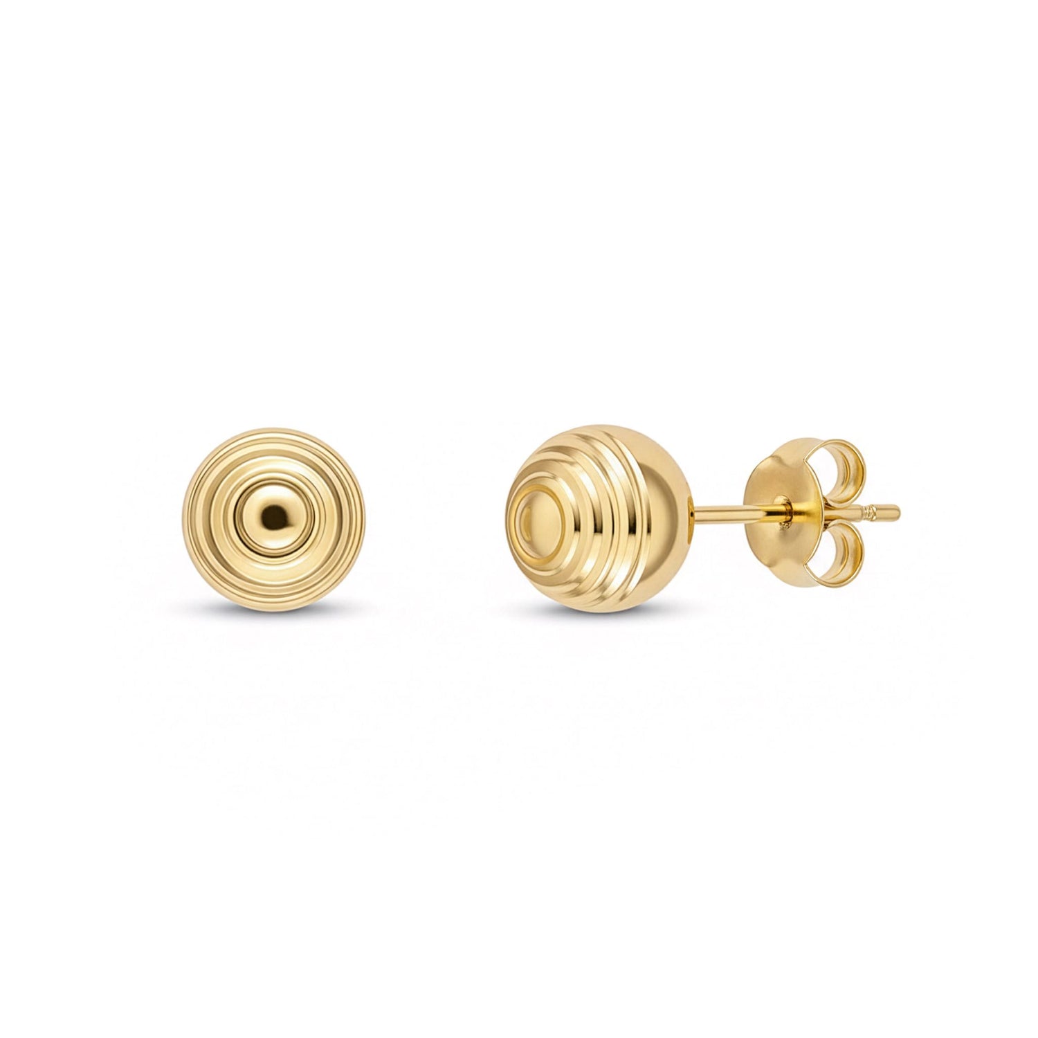 9ct Yellow Gold Ripple Disc Stud Earrings — 8mm