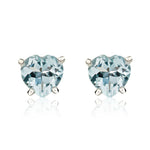 9ct White Gold Heart Natural Aquamarine Claw Stud Earrings