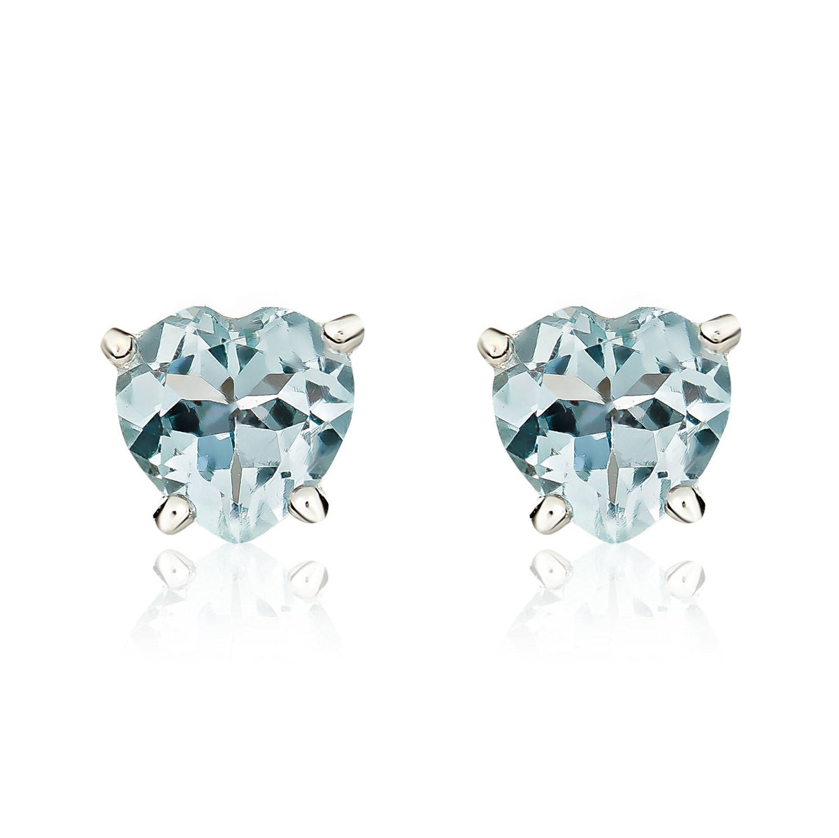 9ct White Gold Heart Natural Aquamarine Claw Stud Earrings