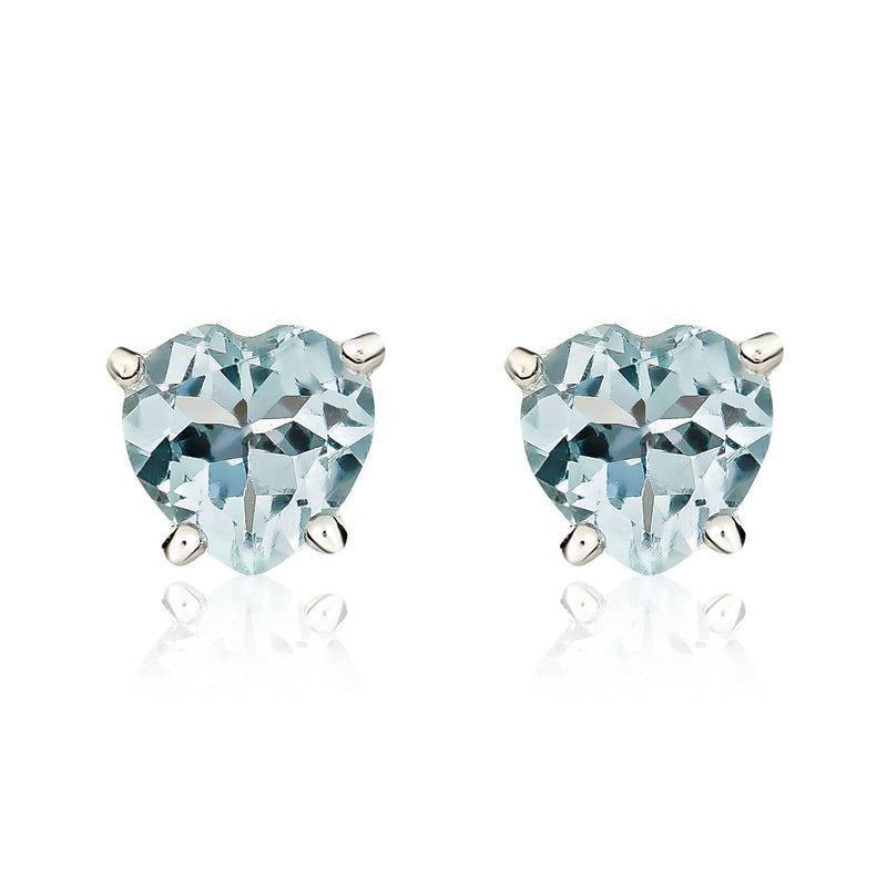 9ct White Gold Heart Natural Aquamarine Claw Stud Earrings