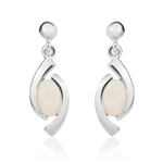 9ct White Gold Oval Natural Opal 'Eye' Drop Earrings — 6x4mm