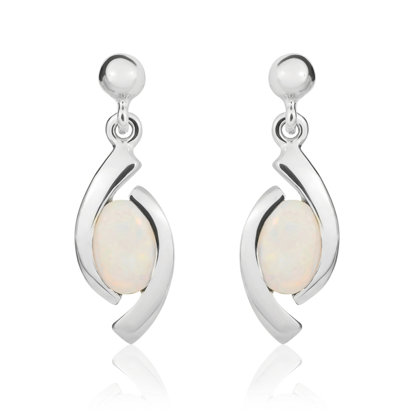 9ct White Gold Oval Natural Opal 'Eye' Drop Earrings — 6x4mm