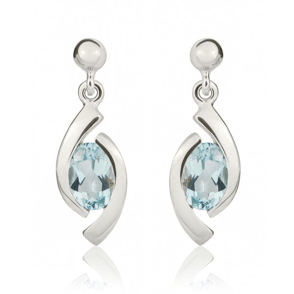9ct White Gold Oval Natural Aquamarine 'Eye' Drop Earrings — 6x4mm