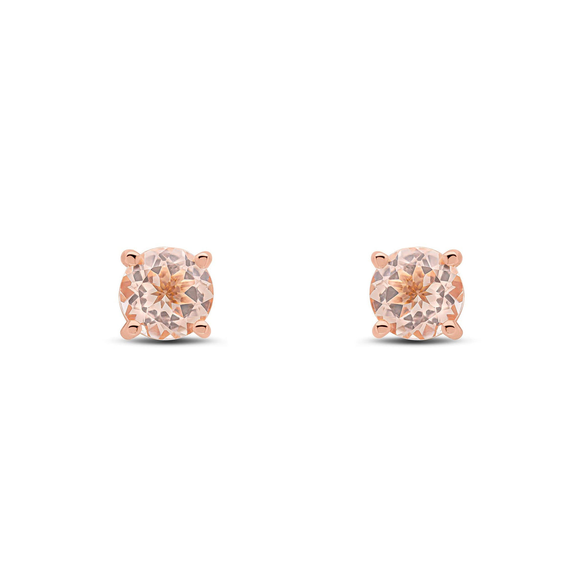 9ct Rose Gold Round Natural Morganite Claw Stud Earrings — 6mm