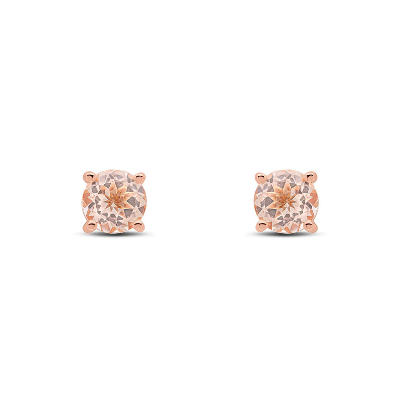 9ct Rose Gold Round Natural Morganite Claw Stud Earrings — 6mm