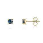 9ct Yellow Gold Round Natural Blue Sapphire Claw Stud Earrings — 3mm