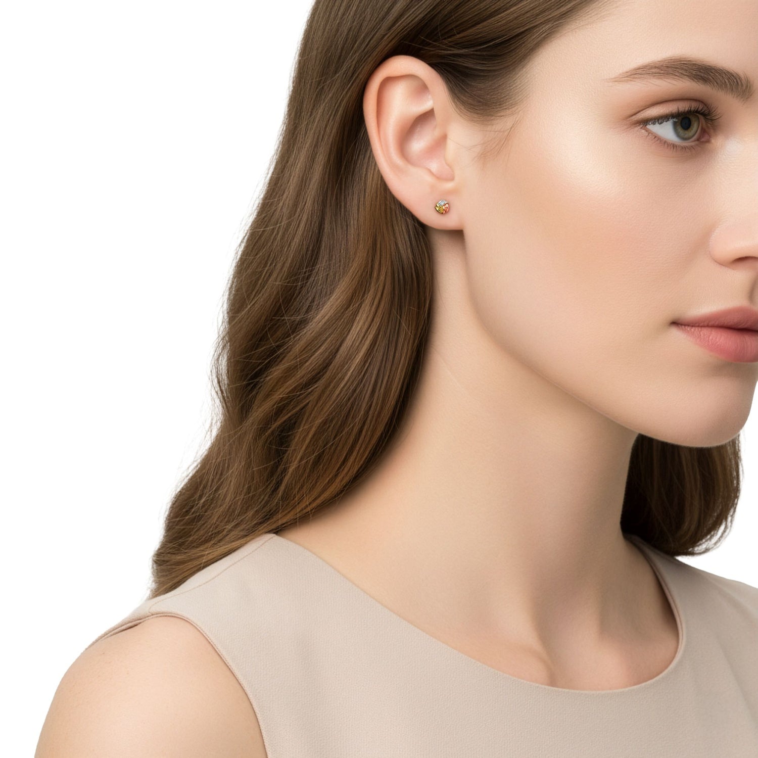 9ct Three-Tone Gold Polished Sculptural Knot Stud Earrings — 5mm