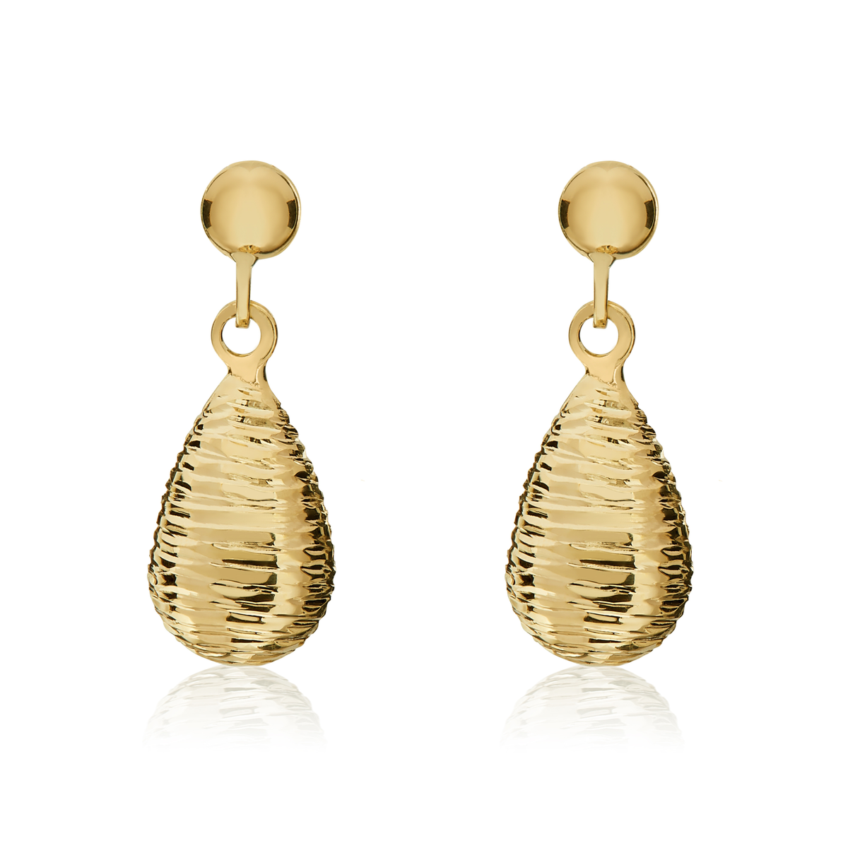 9ct Yellow Gold Ribbed Torpedo Drop Earrings