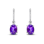 9ct White Gold Oval Natural Amethyst Claw Hook Wire Drop Earrings — 7x5mm