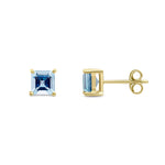 9ct Yellow Gold Square Natural Aquamarine Claw Stud Earrings — 5mm