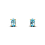 9ct Yellow Gold Oval Natural Swiss Blue Topaz Claw Stud Earrings — 5x3mm