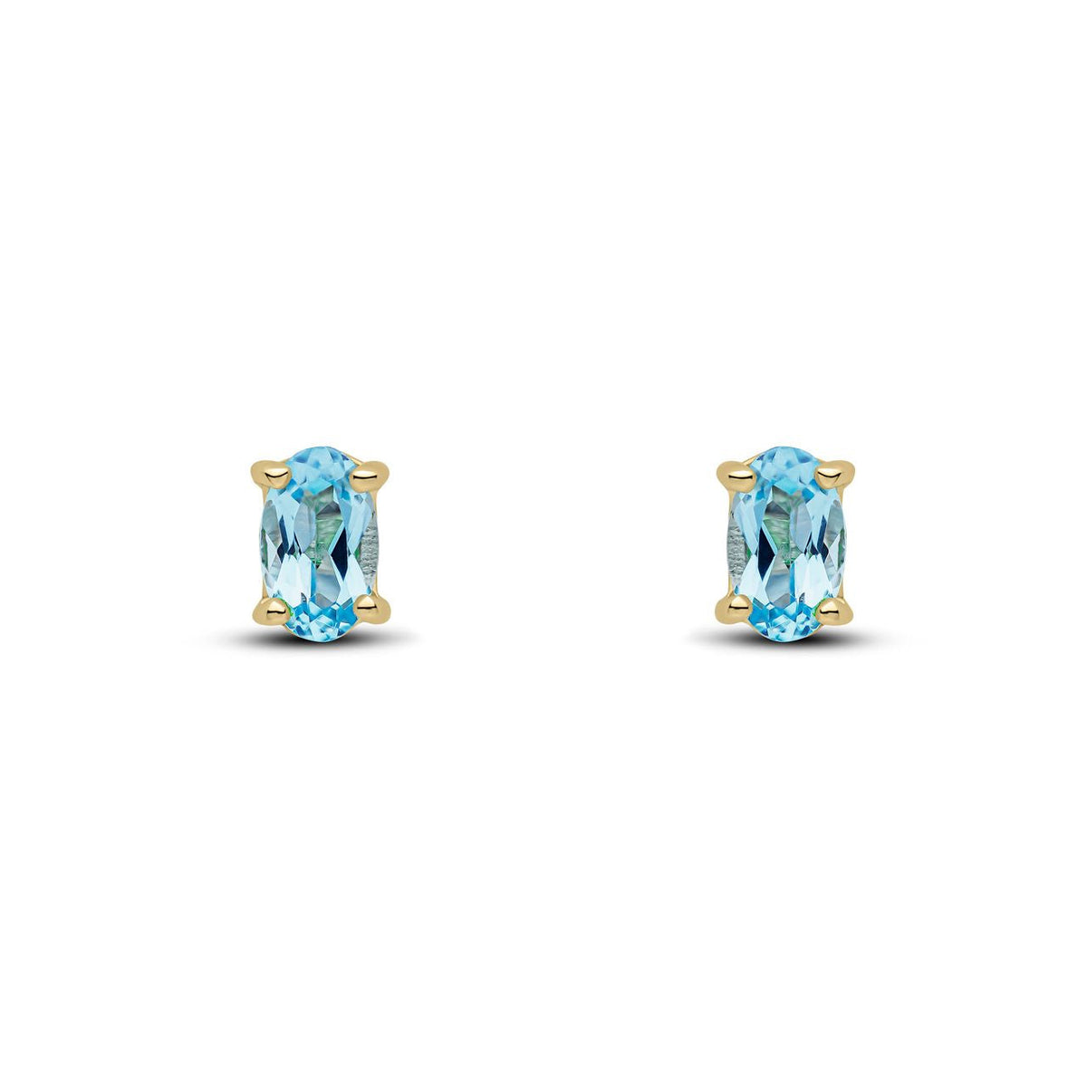 9ct Yellow Gold Oval Natural Swiss Blue Topaz Claw Stud Earrings — 5x3mm