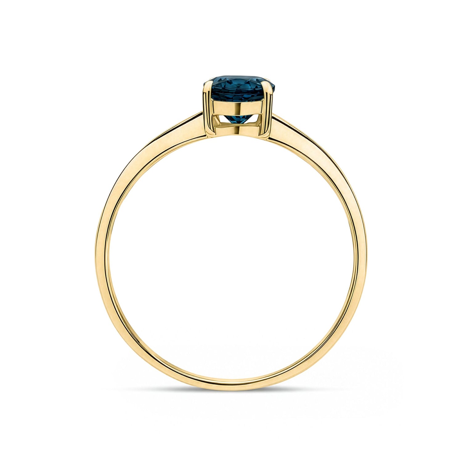 9ct Yellow Gold Oval Natural London Blue Topaz Claw Single Stone Ring — 7x5mm
