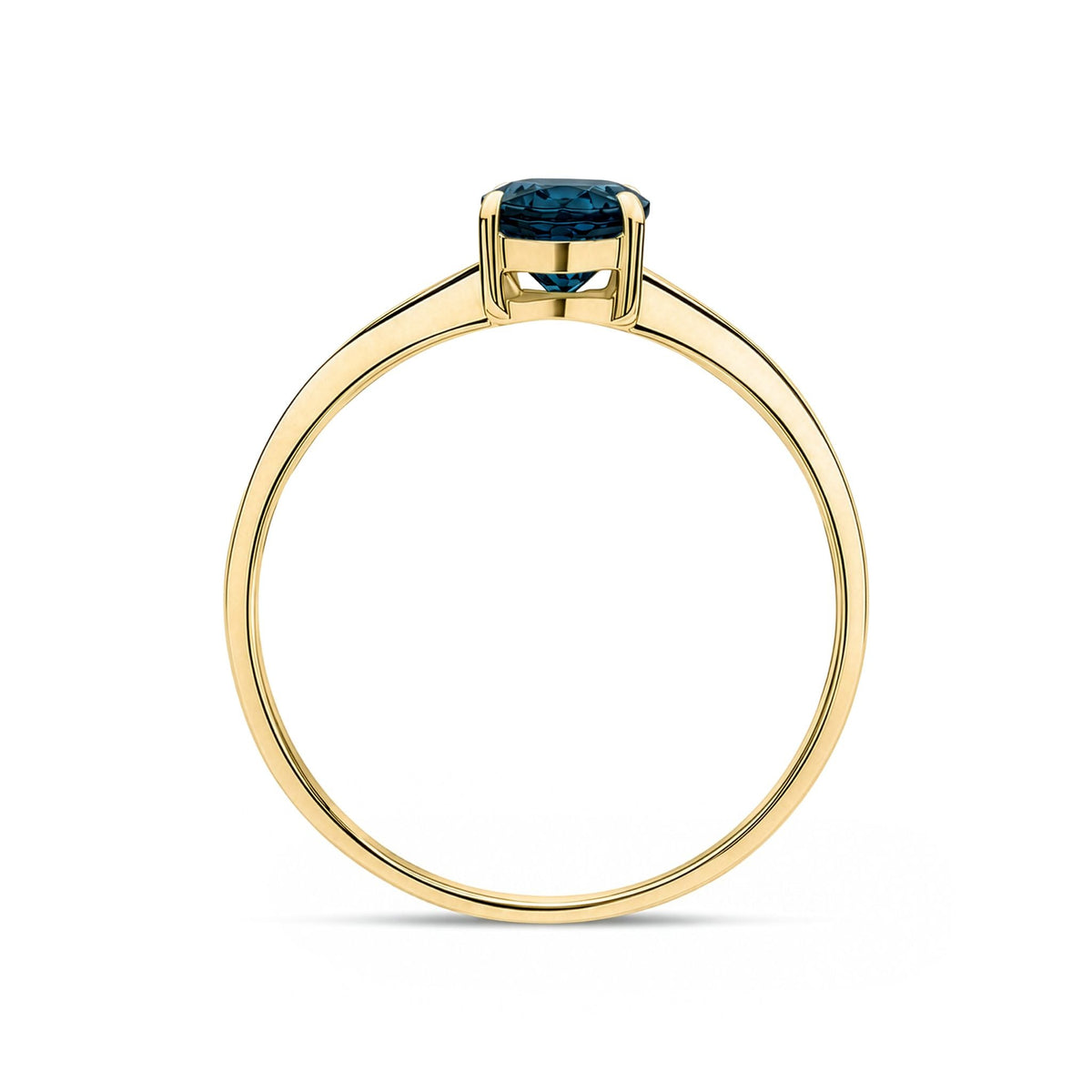 9ct Yellow Gold Oval Natural London Blue Topaz Claw Single Stone Ring — 7x5mm
