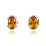 9ct White Gold Oval Natural Citrine Rubover Stud Earrings — 6x4mm