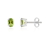 9ct White Gold Oval Natural Peridot Claw Stud Earrings — 6x4mm