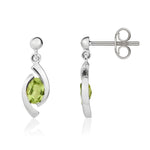 9ct White Gold Oval Natural Peridot 'Eye' Drop Earrings — 6x4mm
