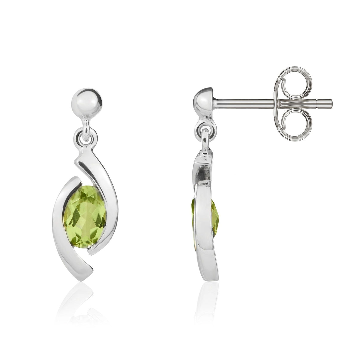 9ct White Gold Oval Natural Peridot 'Eye' Drop Earrings — 6x4mm