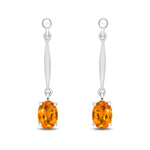 9ct White Gold Oval Natural Citrine Claw Bar Drop Earrings — 7x5mm