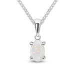 9ct White Gold Oval Natural Opal Claw Pendant — 6x4mm