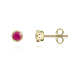 9ct Yellow Gold Round Natural Ruby Rubover Stud Earrings — 3mm