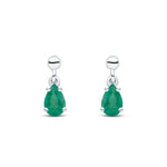 9ct White Gold Pear Shaped Natural Emerald Claw Drop Earrings — 6x4mm