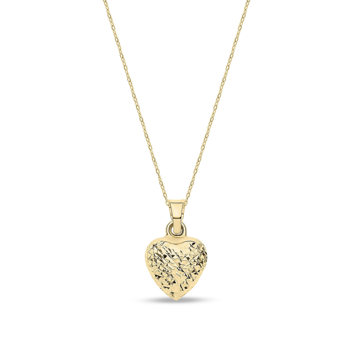 9ct Yellow Gold Puffed Diamond Cut Heart Pendant