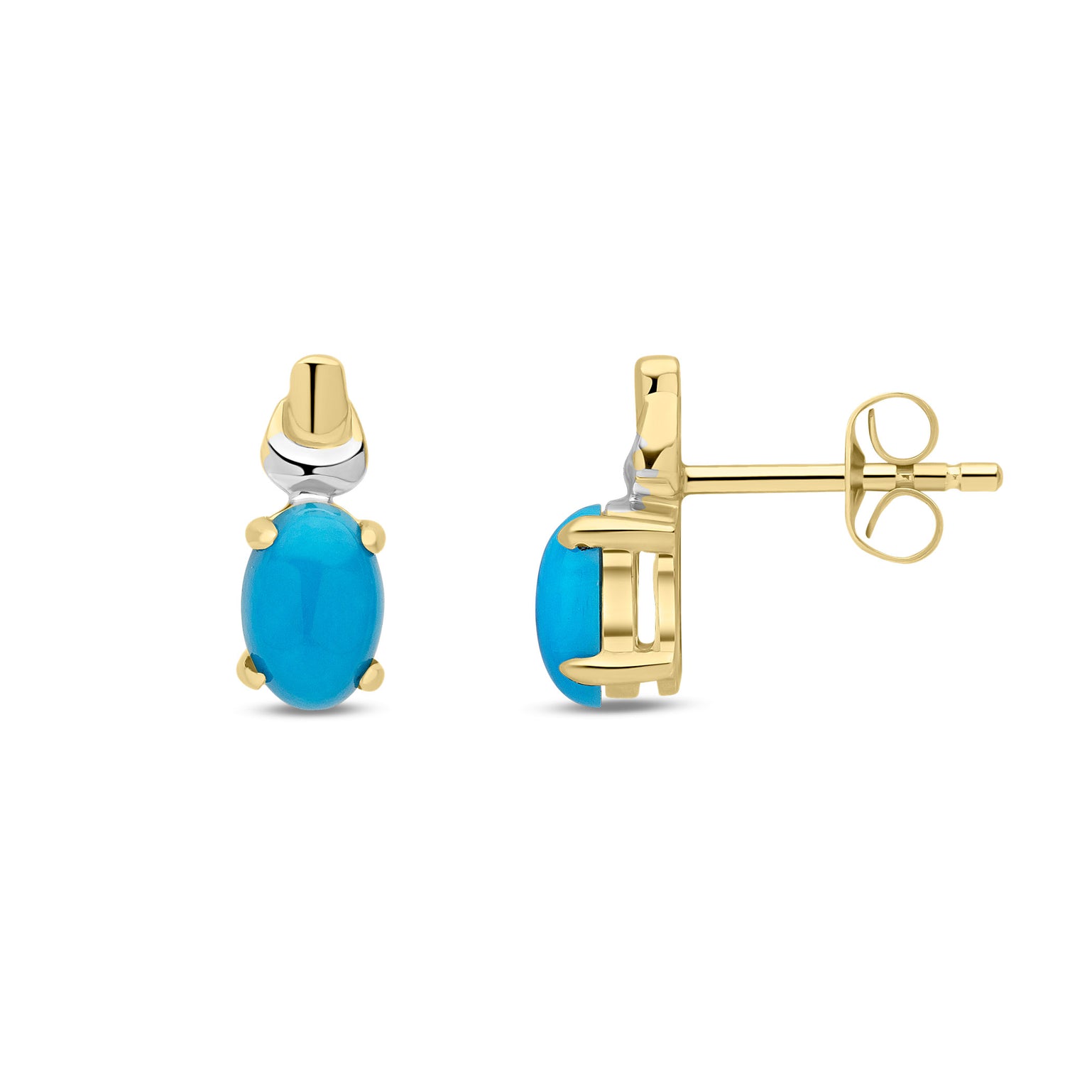 9ct Yellow and White Gold Natural Turquoise Solitaire Stud Earrings