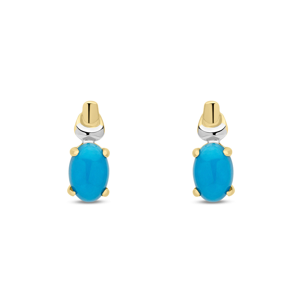 9ct Yellow and White Gold Natural Turquoise Solitaire Stud Earrings
