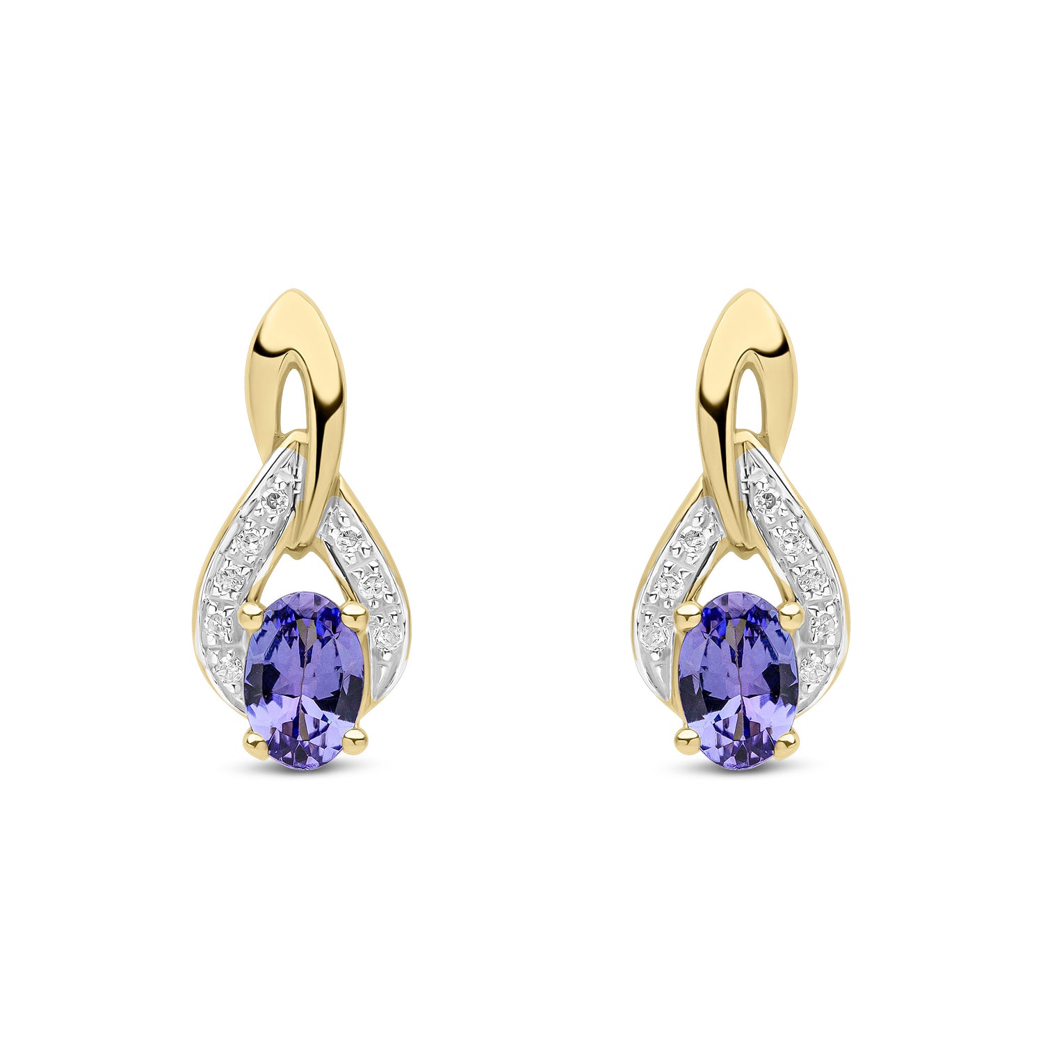 9ct Yellow Gold Oval Natural Tanzanite and Diamond Teardrop Earrings
