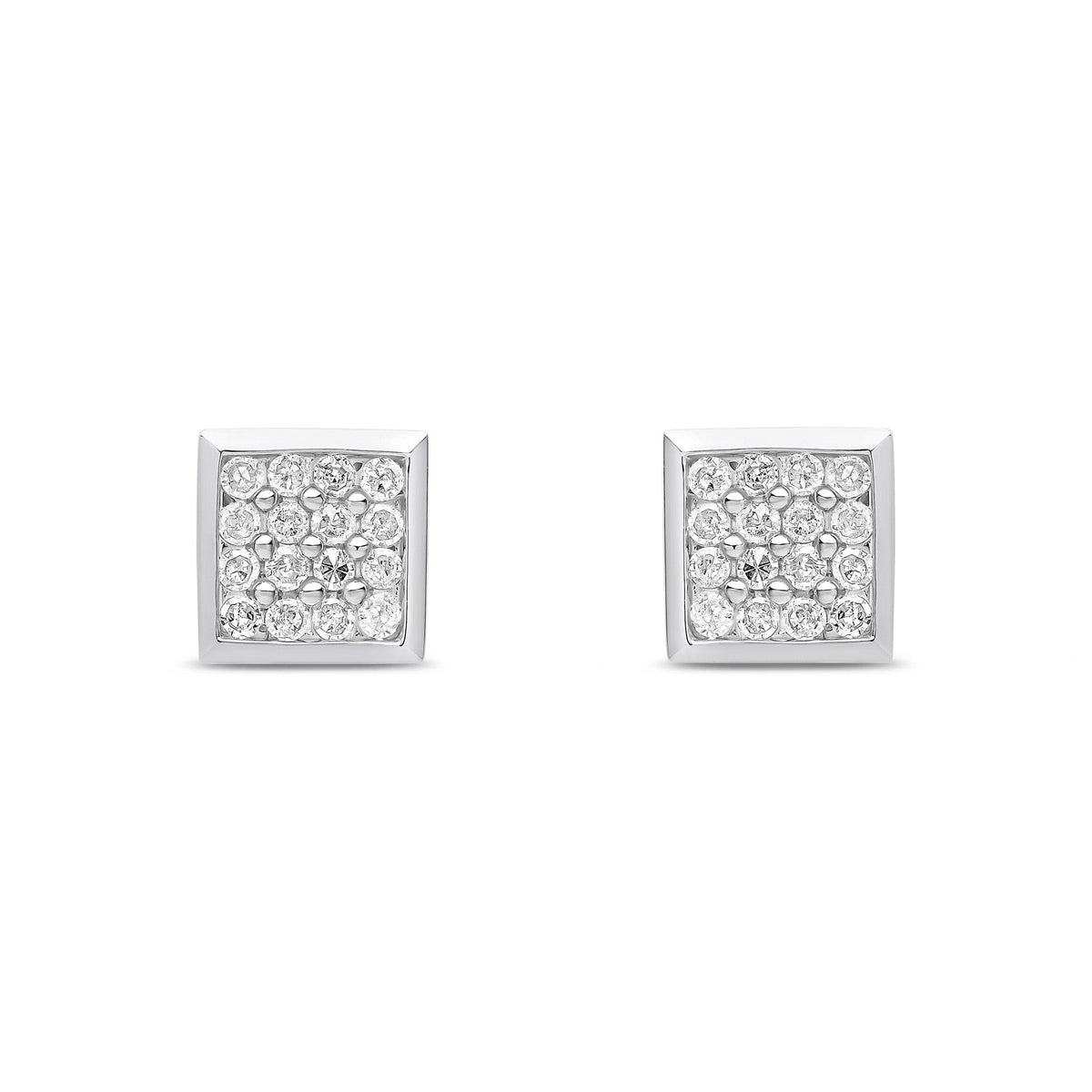 9ct White Gold Men's Natural Diamond Cluster Stud Earrings