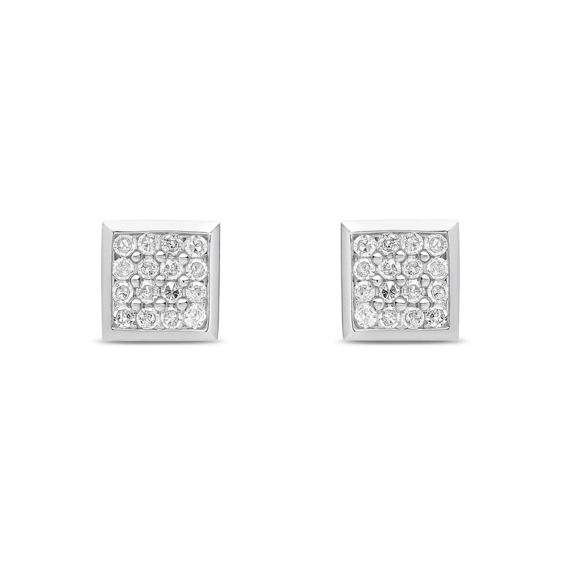 9ct White Gold Men's Natural Diamond Cluster Stud Earrings