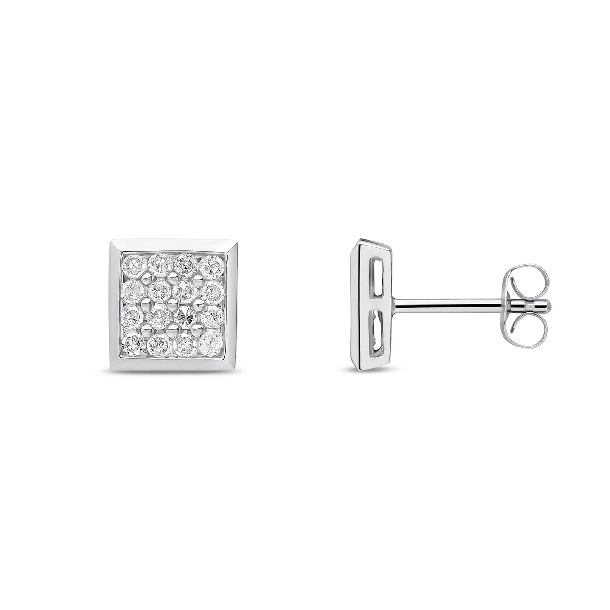 9ct White Gold Men's Natural Diamond Cluster Stud Earrings