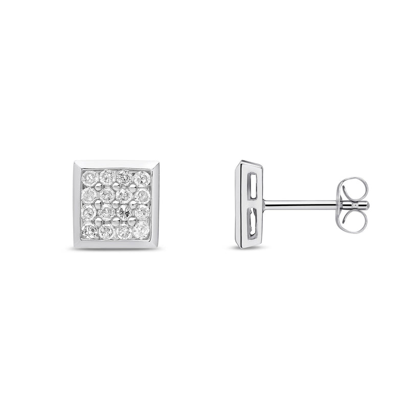 9ct White Gold Men's Natural Diamond Cluster Stud Earrings