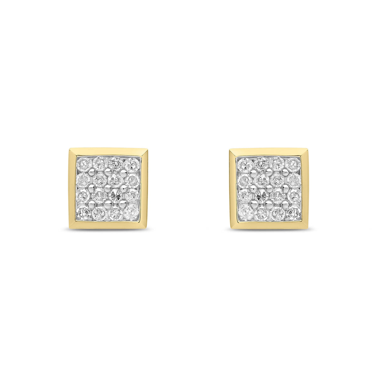 9ct Yellow Gold Men's Natural Diamond Cluster Stud Earrings