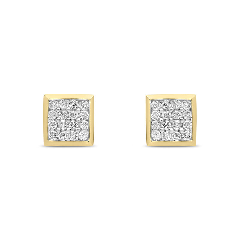 9ct Yellow Gold Men's Natural Diamond Cluster Stud Earrings