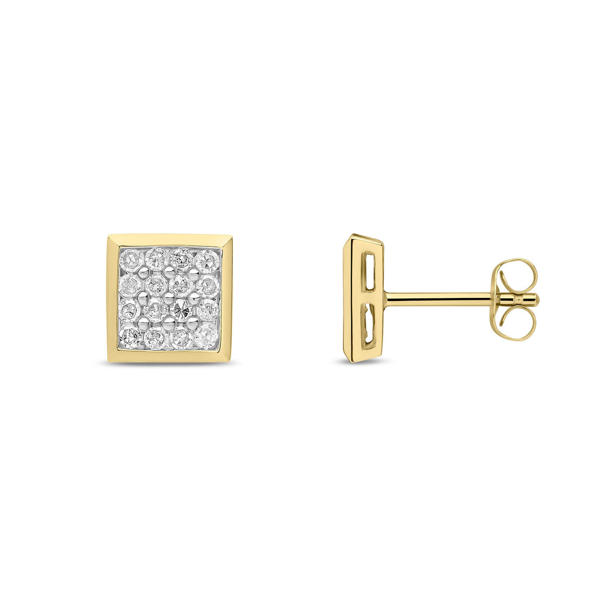 9ct Yellow Gold Men's Natural Diamond Cluster Stud Earrings