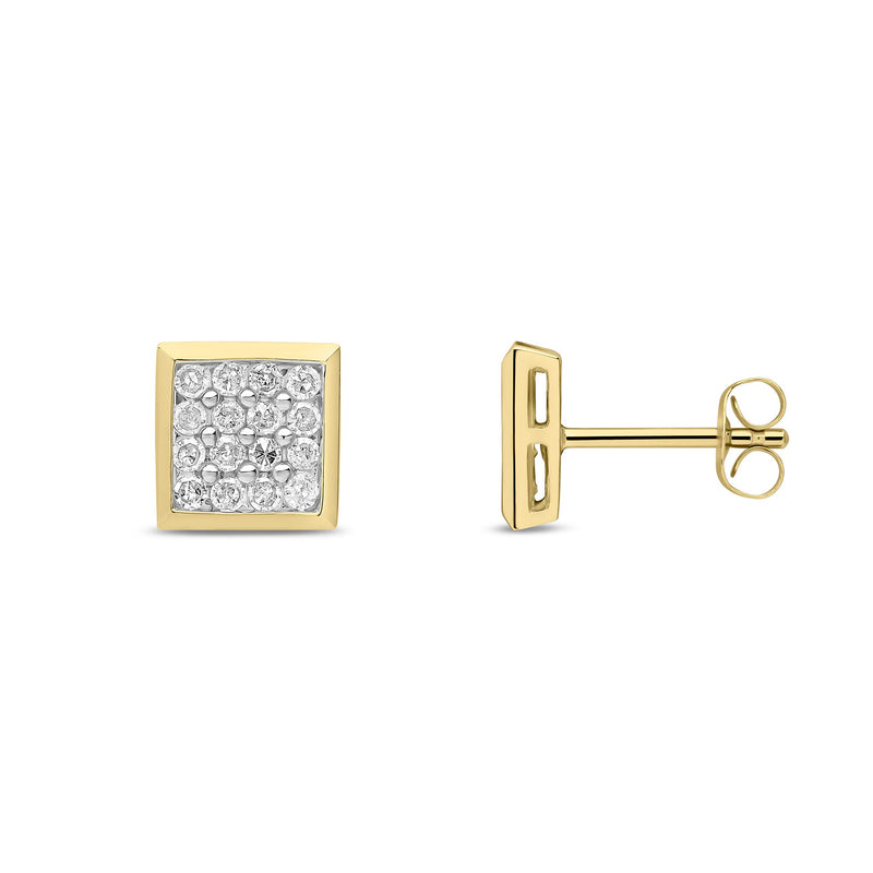 9ct Yellow Gold Men's Natural Diamond Cluster Stud Earrings