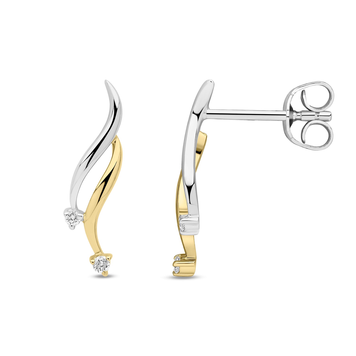 9ct Yellow and White Gold Natural Diamond Twist Drop Earrings