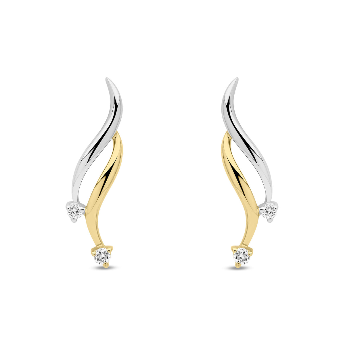9ct Yellow and White Gold Natural Diamond Twist Drop Earrings