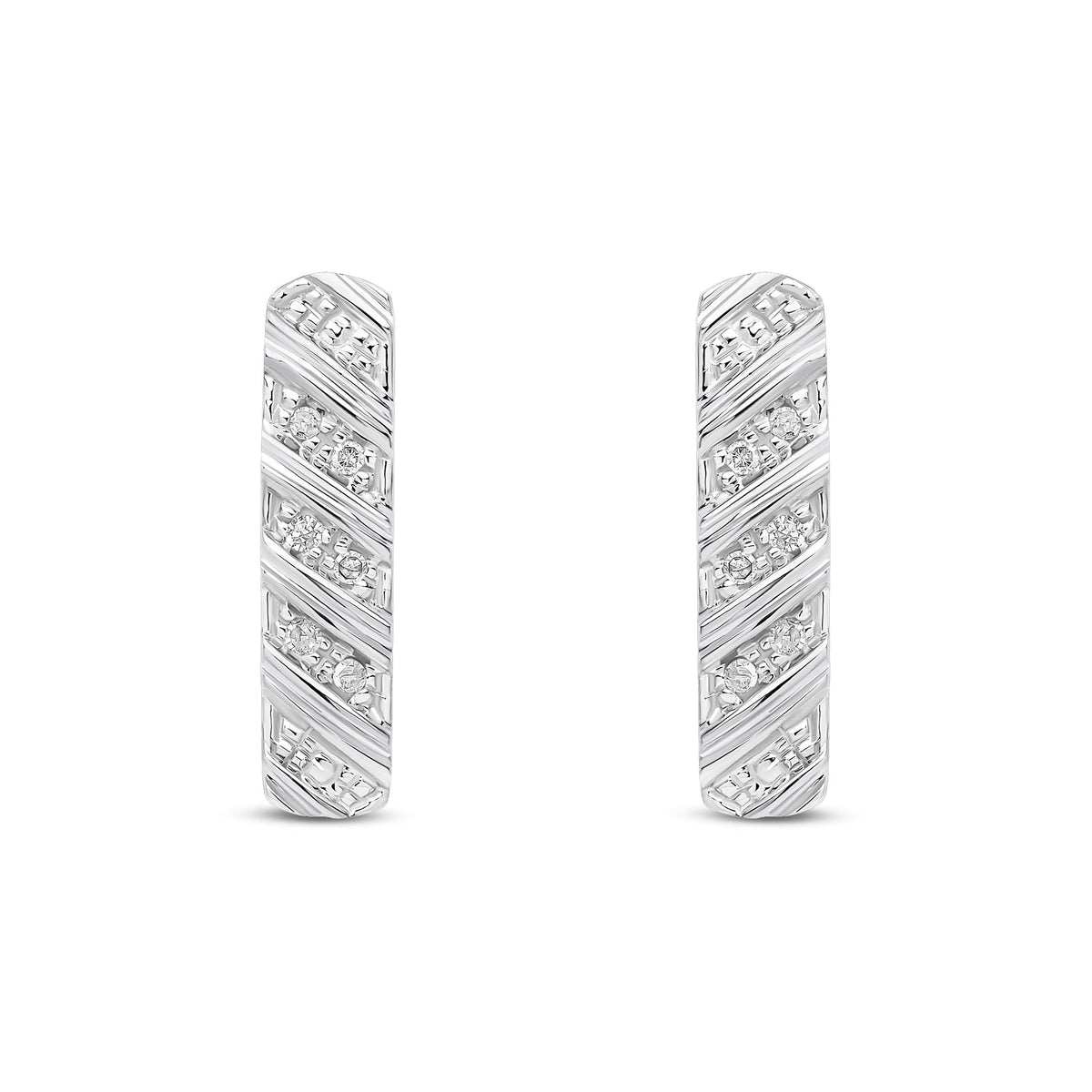 9ct White Gold Natural Diamond Diagonal Stripe Drop Earrings