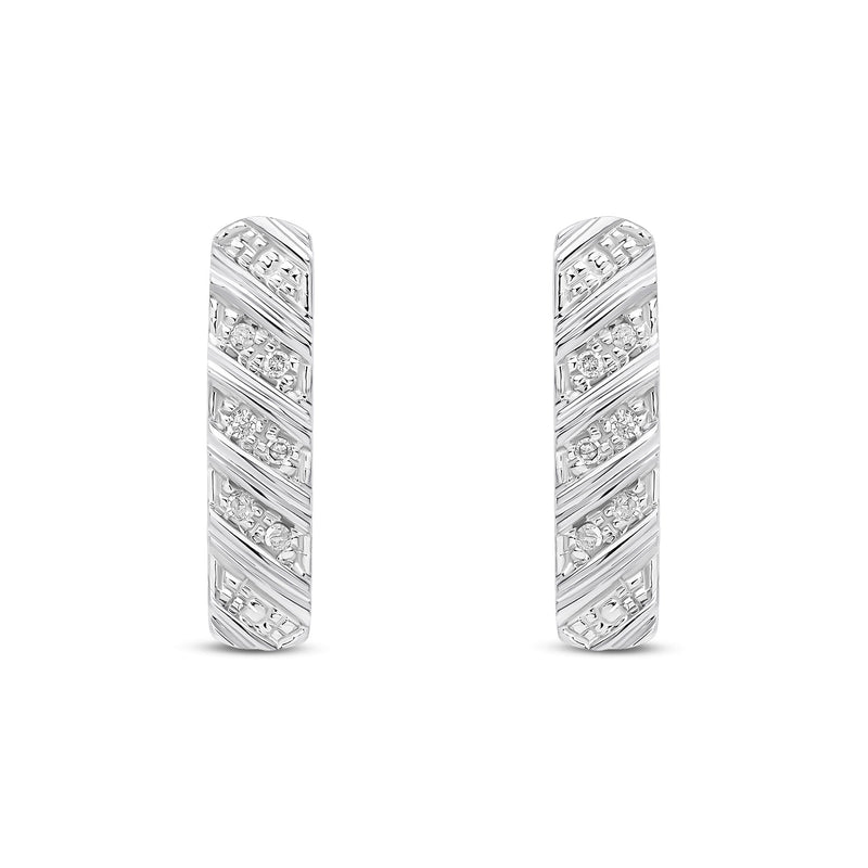 9ct White Gold Natural Diamond Diagonal Stripe Drop Earrings