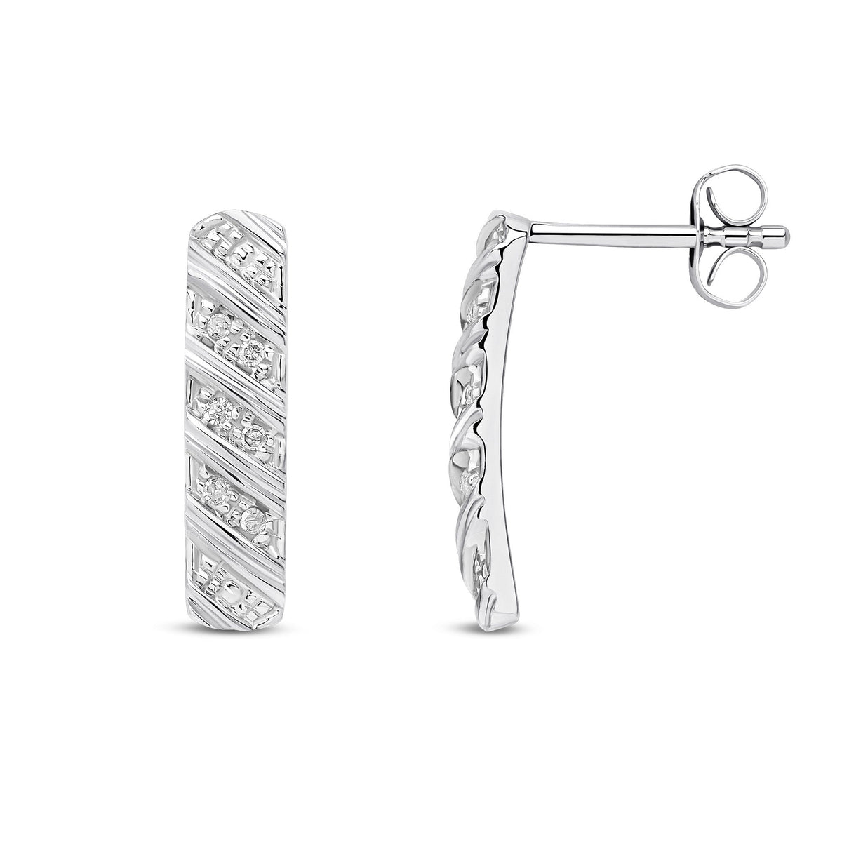9ct White Gold Natural Diamond Diagonal Stripe Drop Earrings