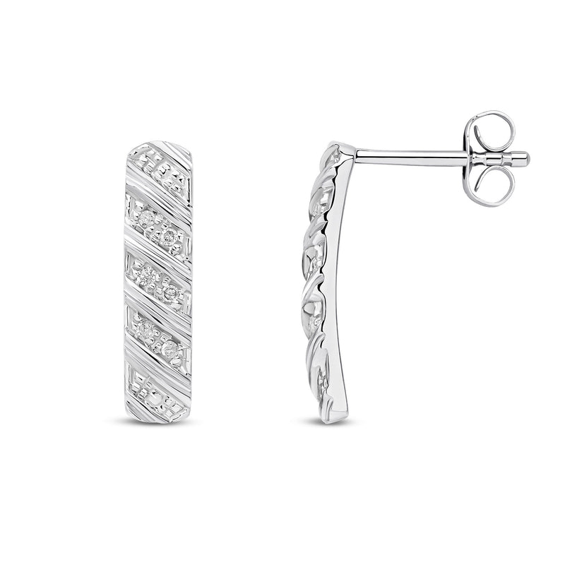 9ct White Gold Natural Diamond Diagonal Stripe Drop Earrings