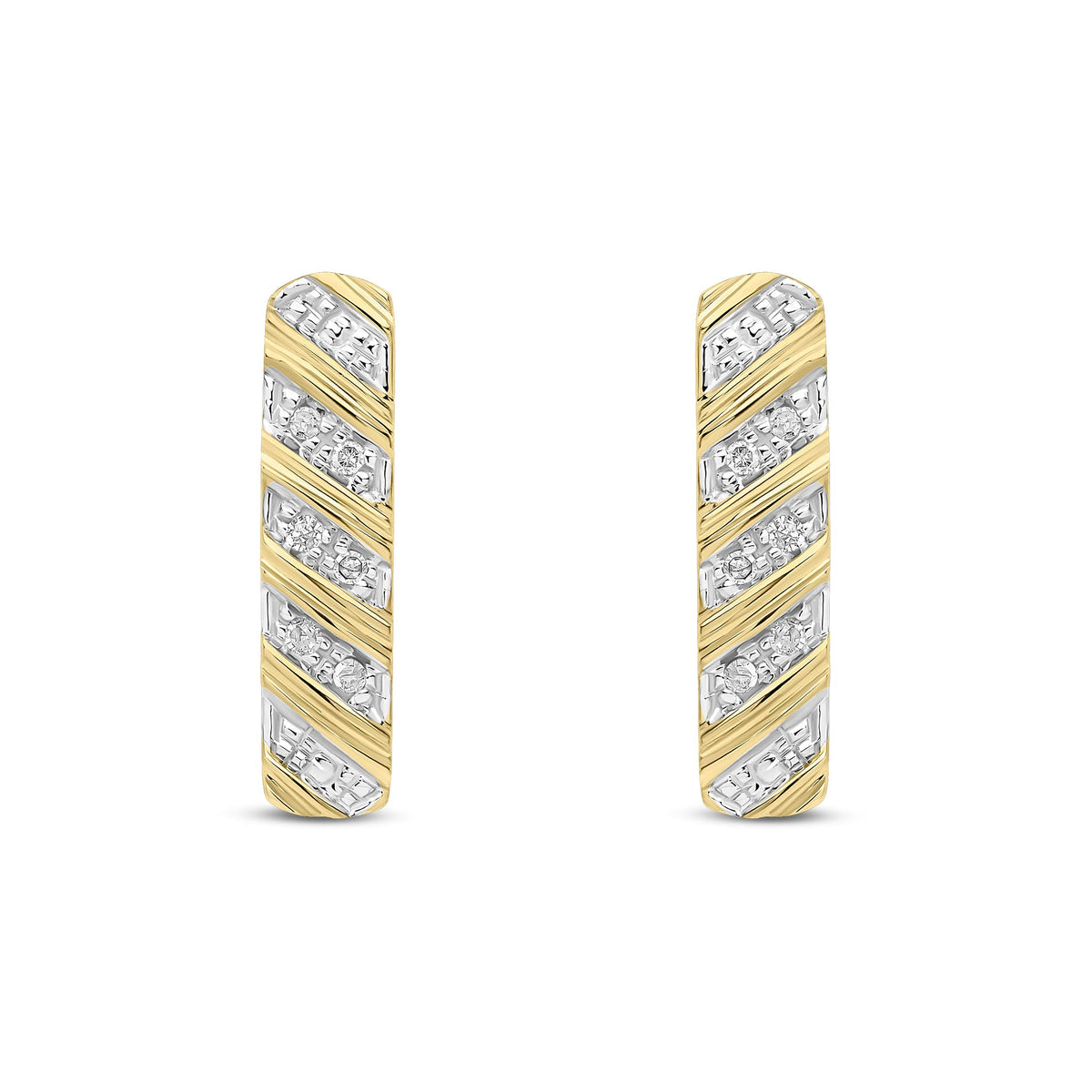 9ct Yellow Gold Natural Diamond Diagonal Stripe Drop Earrings