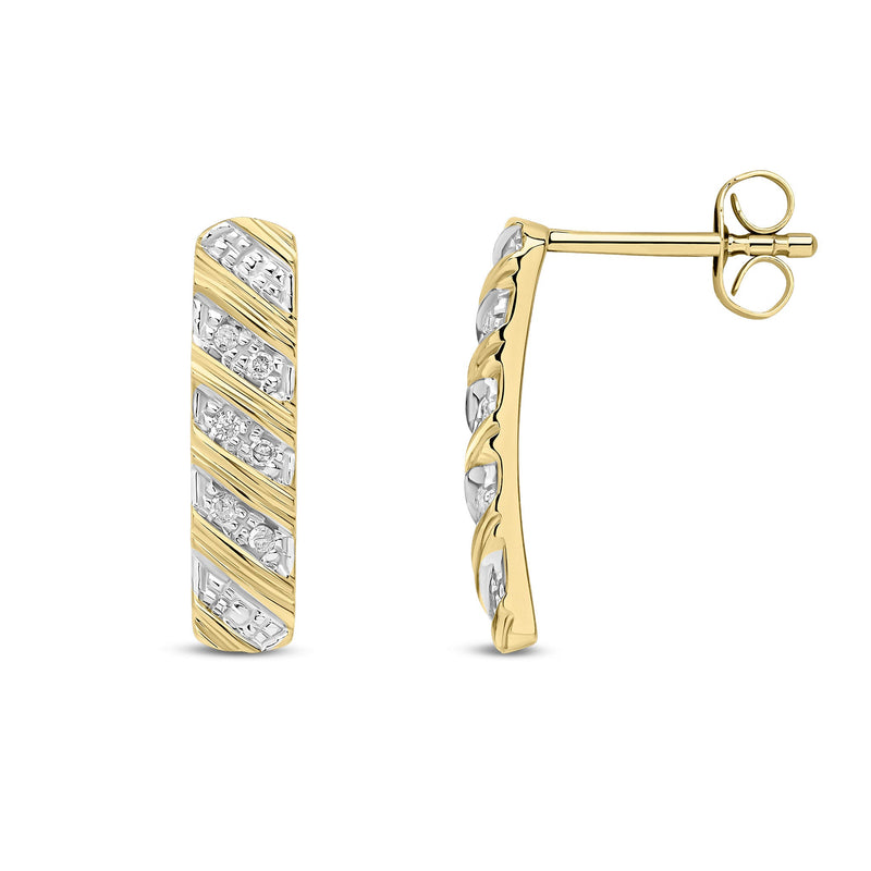 9ct Yellow Gold Natural Diamond Diagonal Stripe Drop Earrings