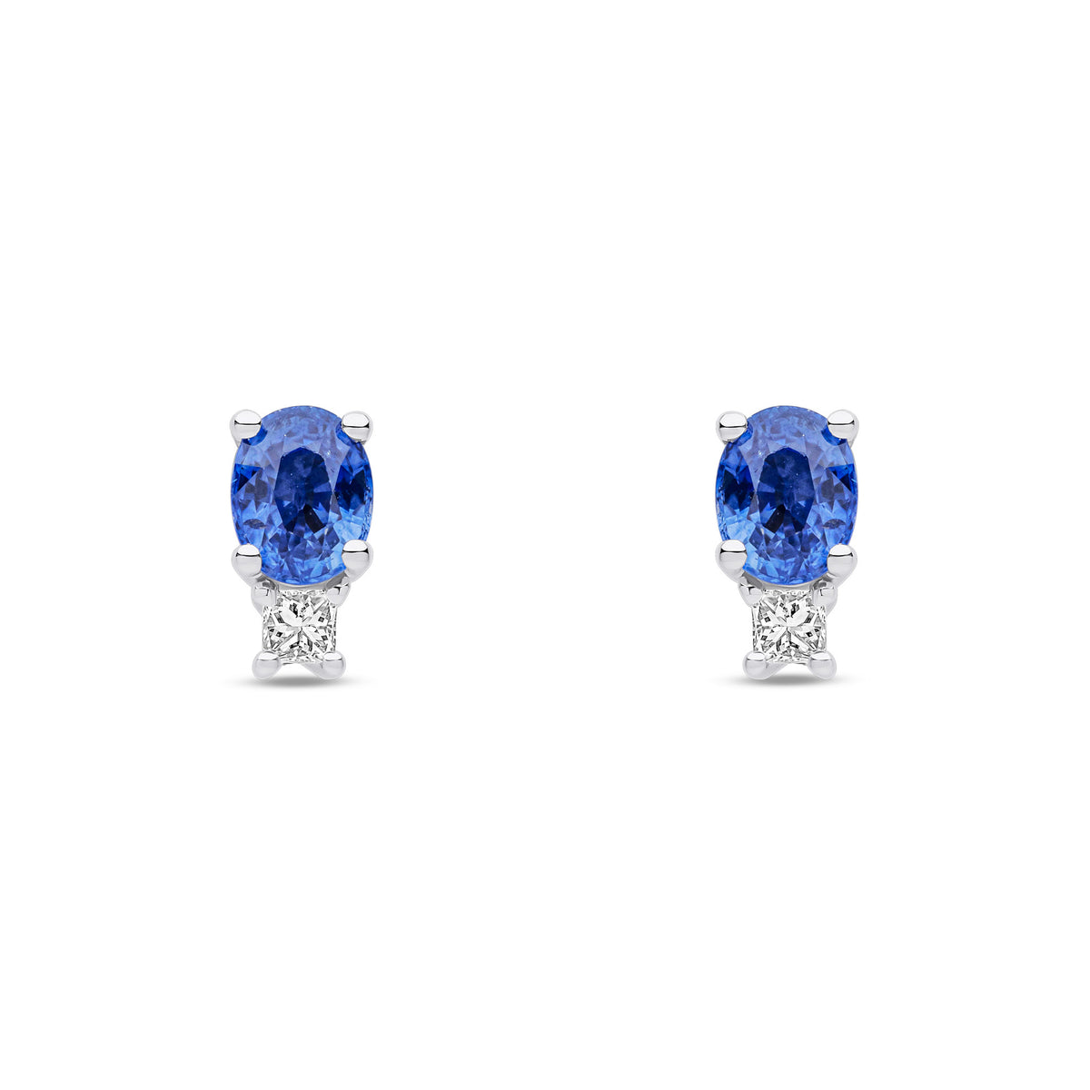 18ct White Gold Oval Natural Sapphire and Diamond Stud Earrings