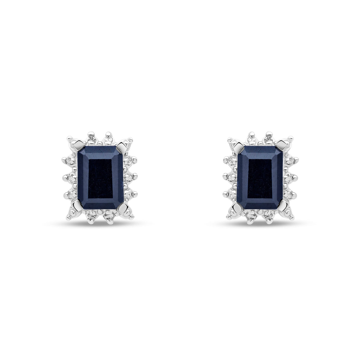 9ct Yellow Gold Natural Sapphire and Diamond Cluster Stud Earrings